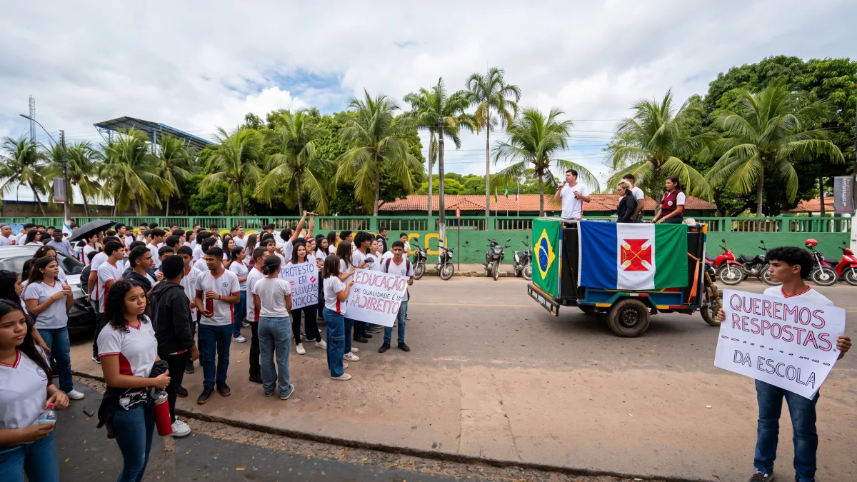 Protesto em Cametá cobra retomada das obras da Escola Osvaldina Muniz